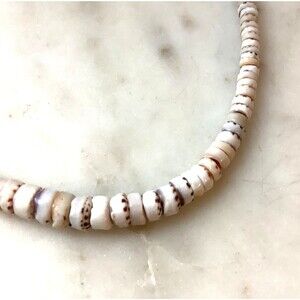 Vintage Tiger Puka Shell Necklace Hawaiian Natural Graduated Shells Surfer 16"